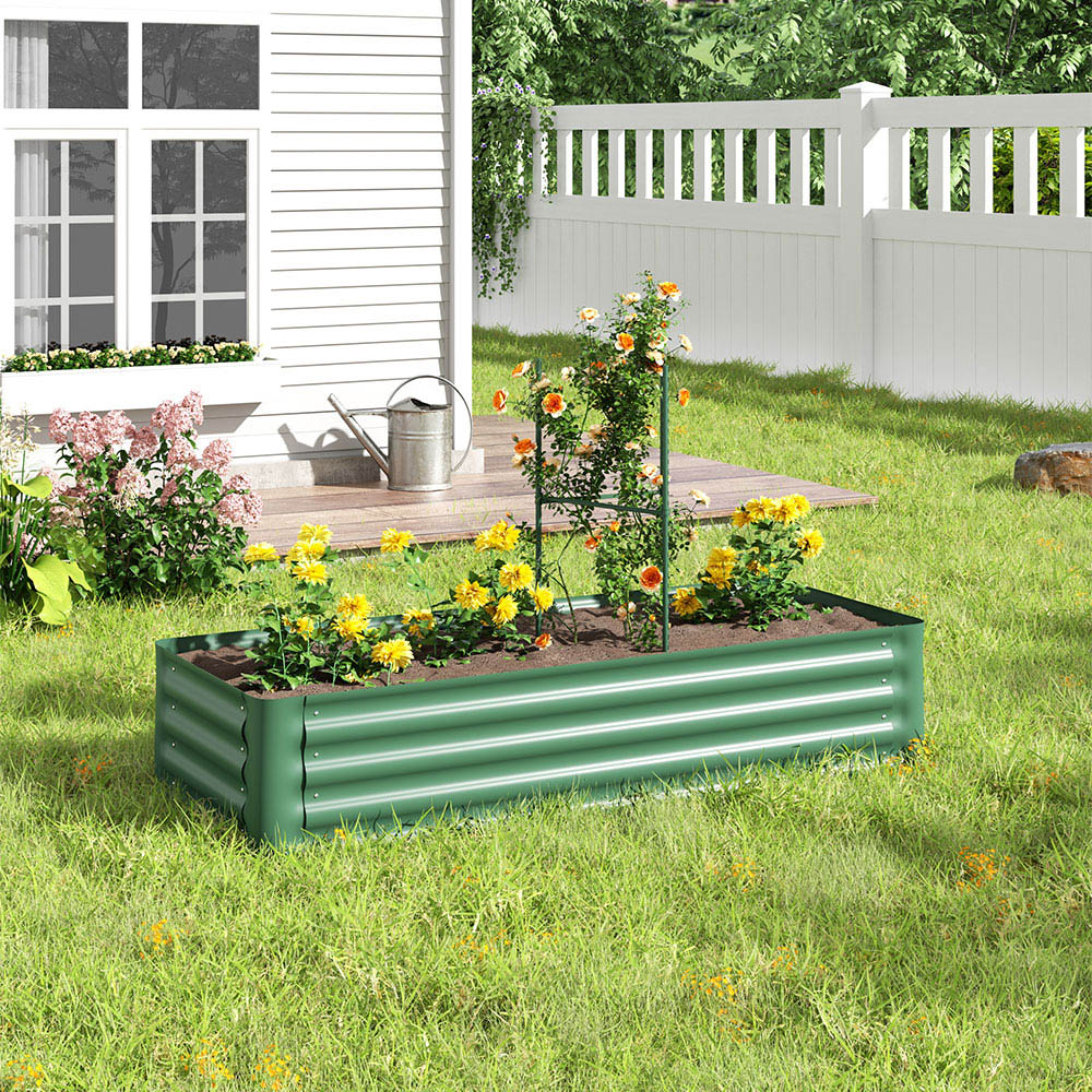 Living and Home Green Corrugated Galvanised Steel Planter Bed with Stand Image 6
