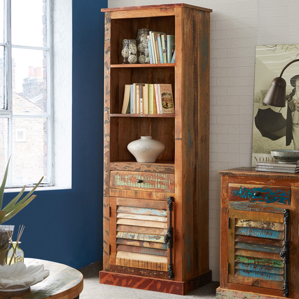 Brooklyn Camea Single Door Single Drawer 3 Shelf Wooden Narrow Bookcase Image 1