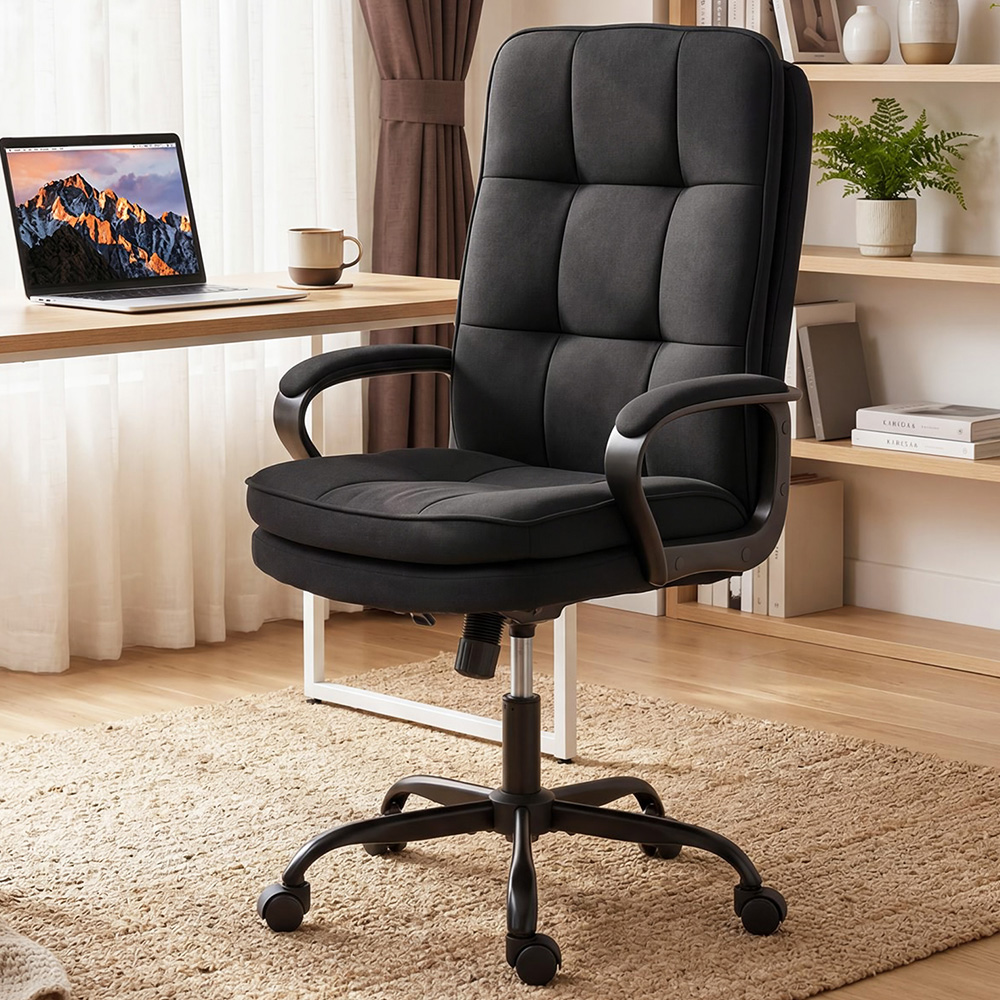 HOMCOM Black Fabric Computer Desk Home Office Chair Image