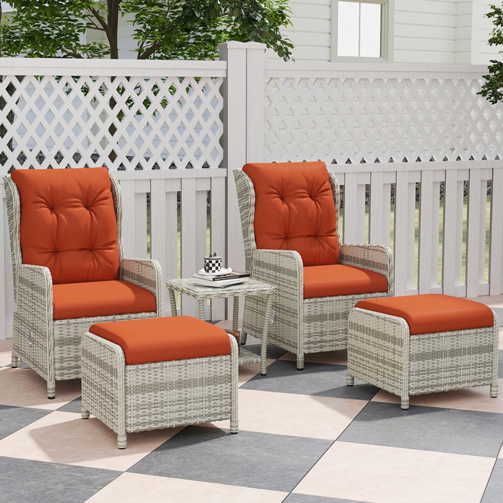 Outsunny 2 Seater Orange PE Rattan Recliner Garden Lounge Set with Footstool Image 1