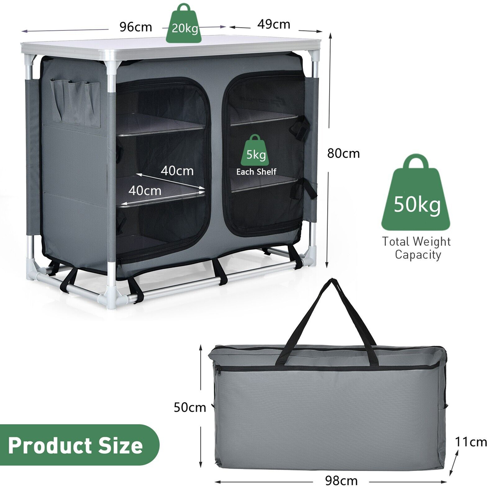 Costway Grey Portable Camping Cooking Table with Storage Image 8