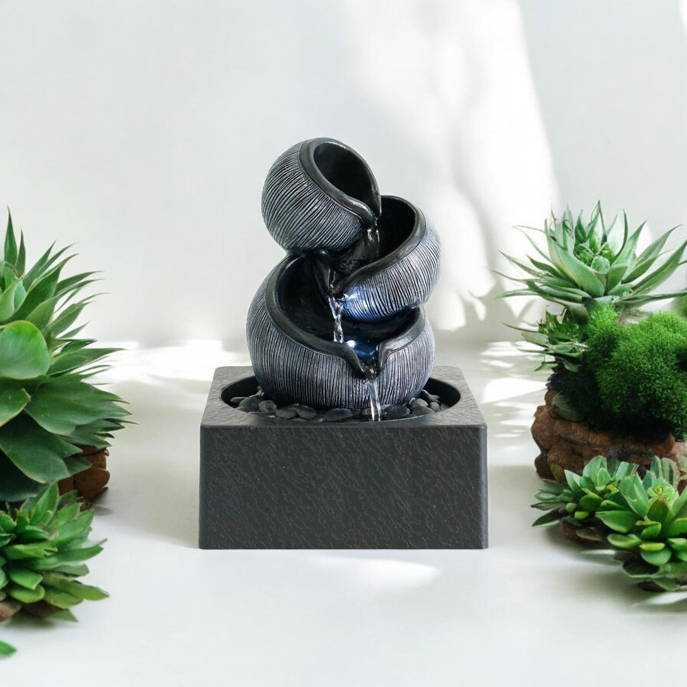 Acacia Home Black 3 Bowls Tabletop Fountain Image 3