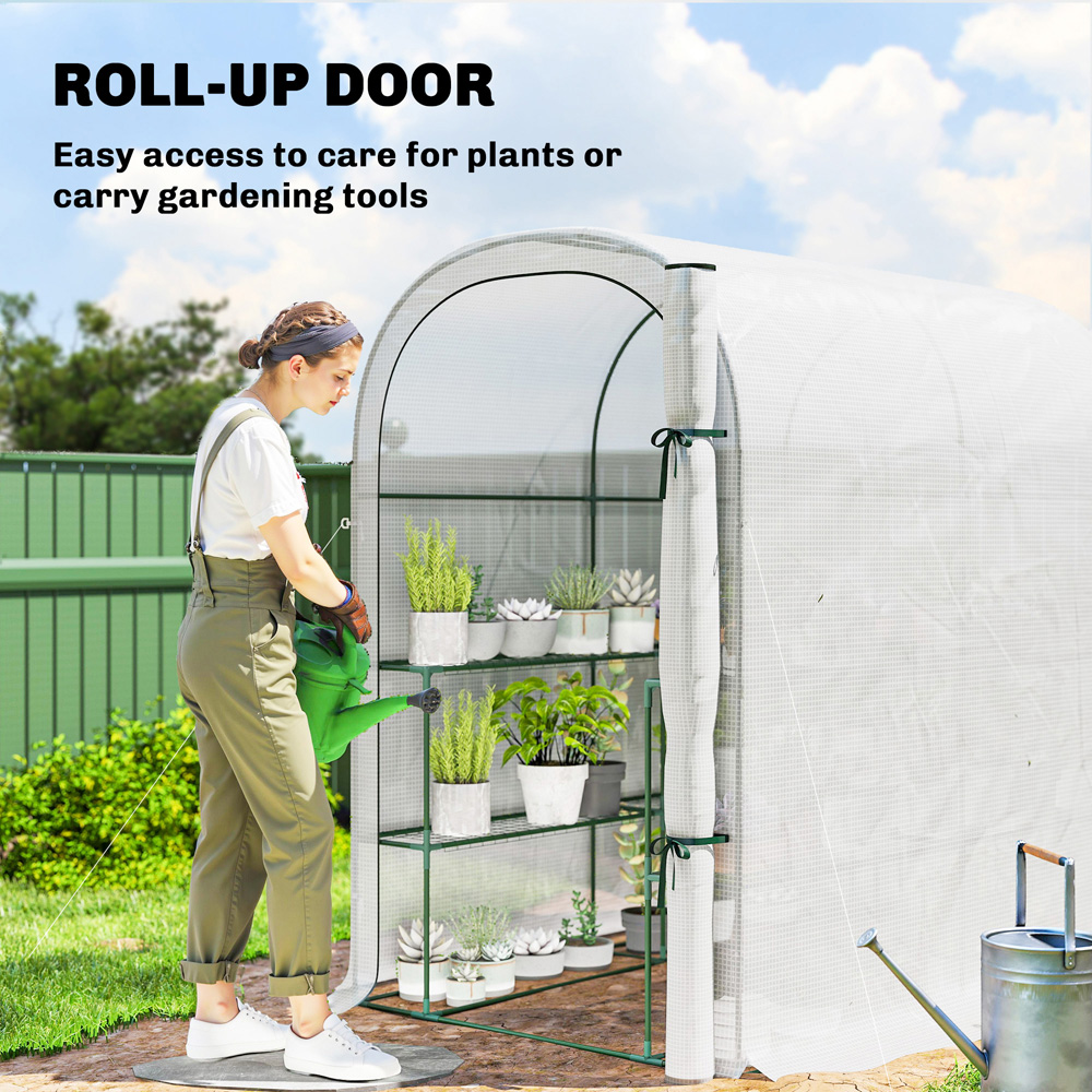 Outsunny White 4 x 6ft Walk-In Greenhouse with Roll-up Door Image 6