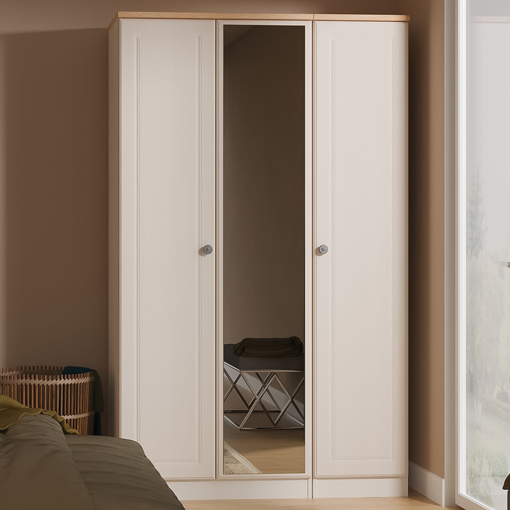 Crowndale Norfolk 3 Door Kashmir Ash and Bardolino Oak Mirror Wardrobe Ready Assembled Image 1