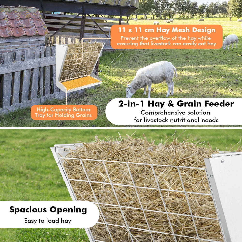 Costway Silver Wall Mounted Hay Rack with Trough Image 6
