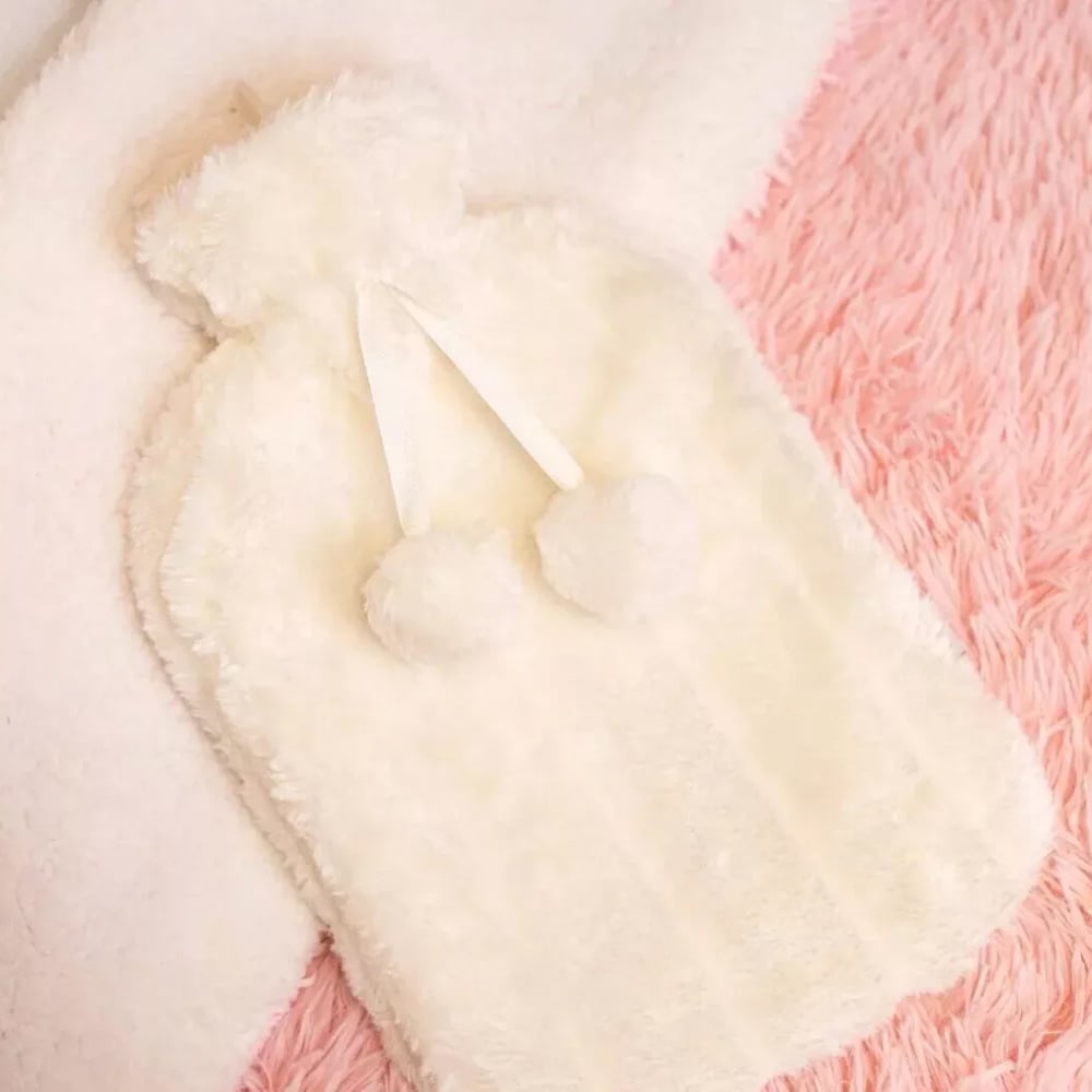 Marco Paul White Faux Fur Cover Bed Warmer Hot Water Bottle 2L Image 2