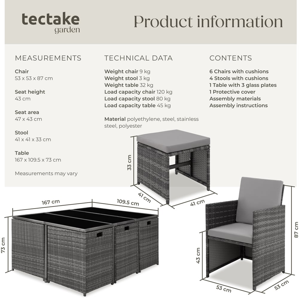 tectake Malaga 10 Seater Garden Dining Table Set Grey Image 9