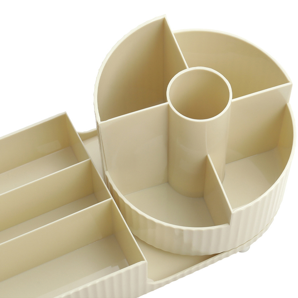 H&O Direct Cream White Makeup Organiser with Rotating Brush Holder Image 4