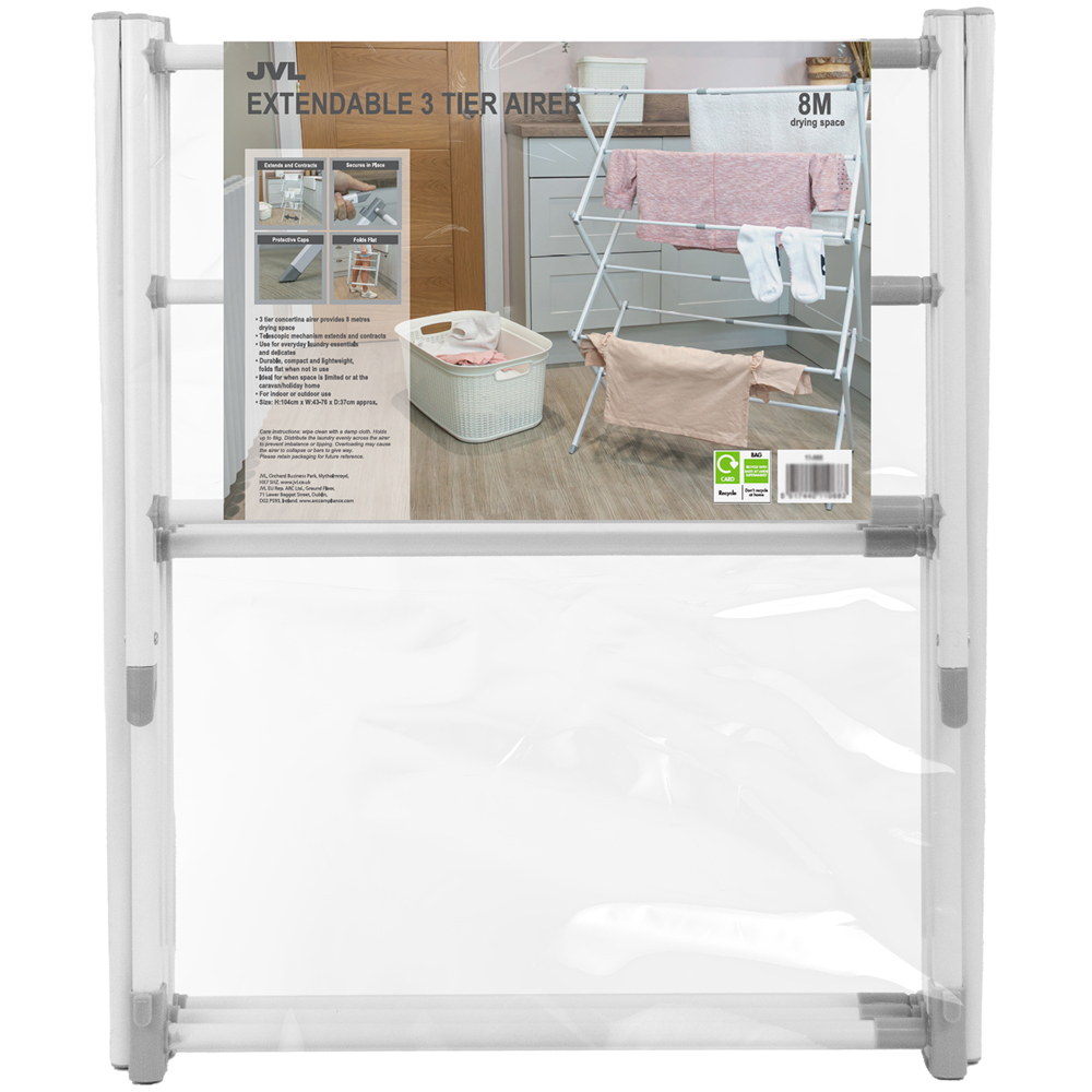 JVL 3-Tier White Extendable Concertina Clothes Airer 8m Image 3