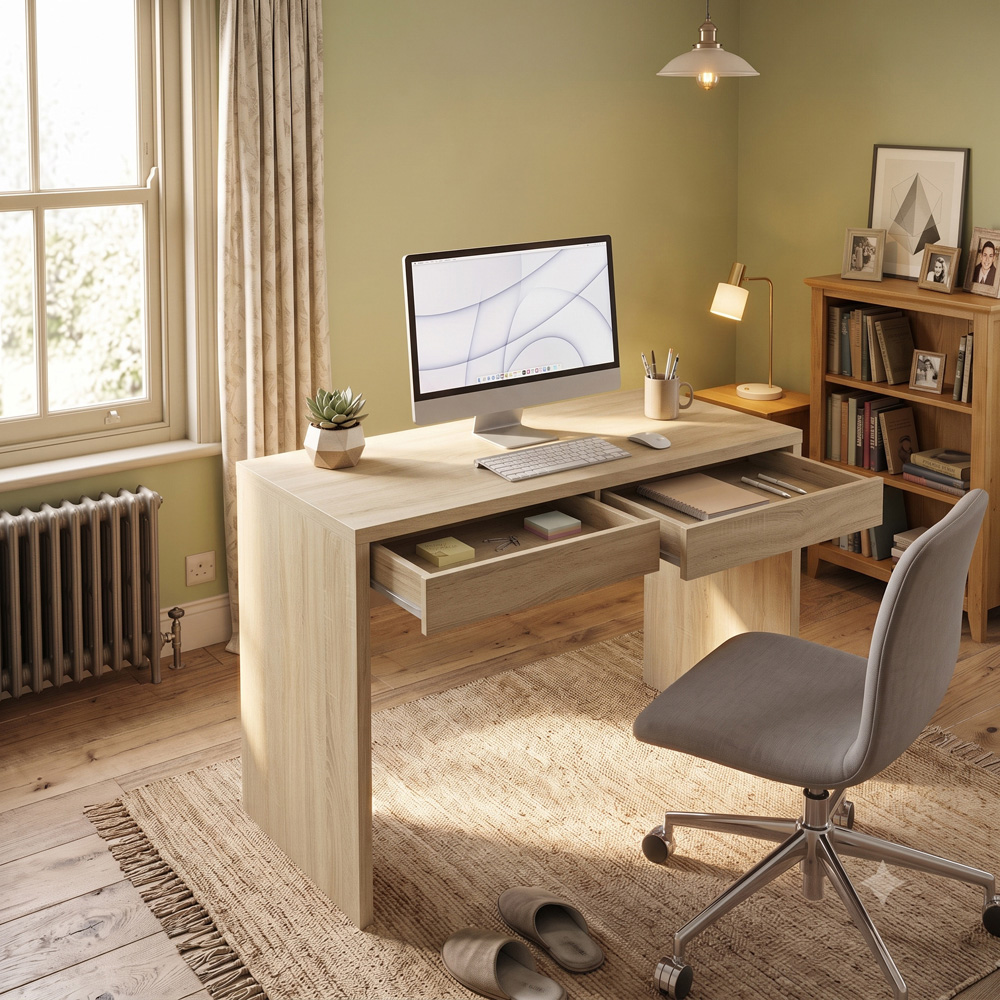 Shefa Line Vikko 2 Drawer Computer Desk Oak Image 5