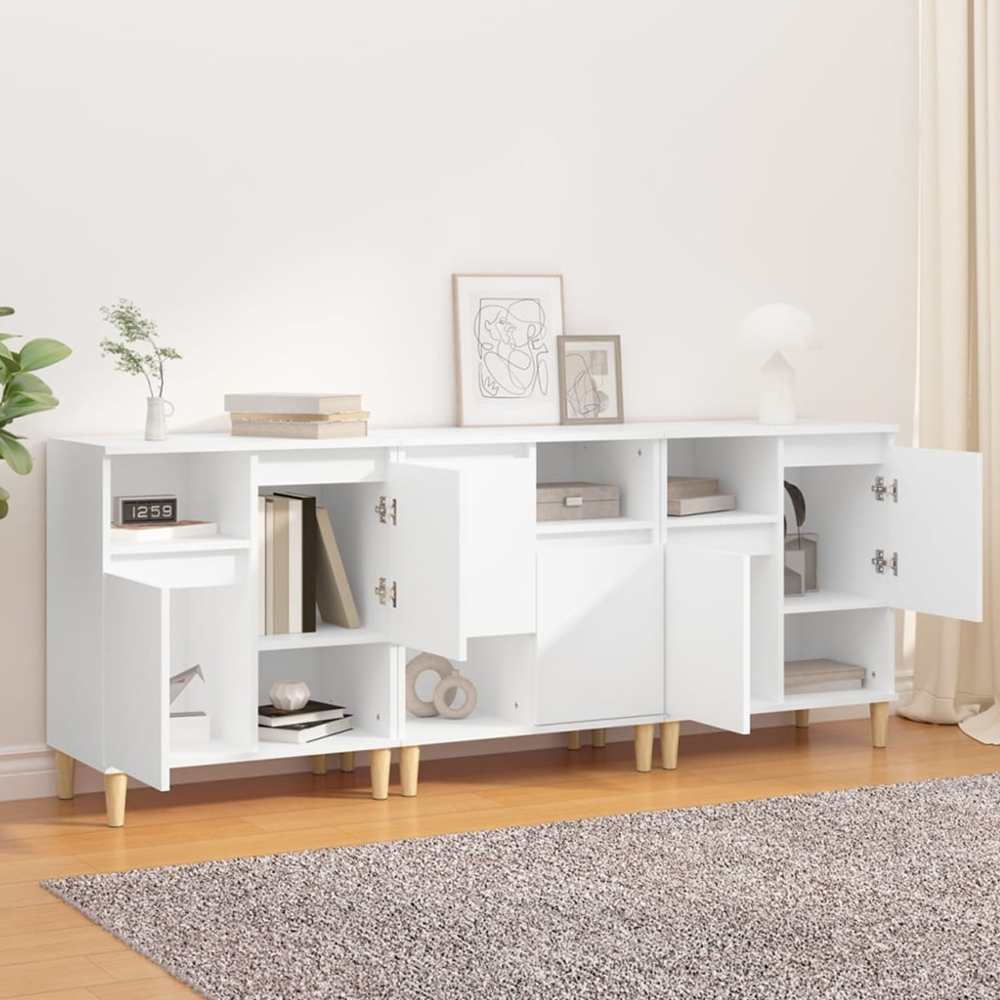 vidaXL 2 Door 2 Shelf White Sideboard Set of 3 Image 1