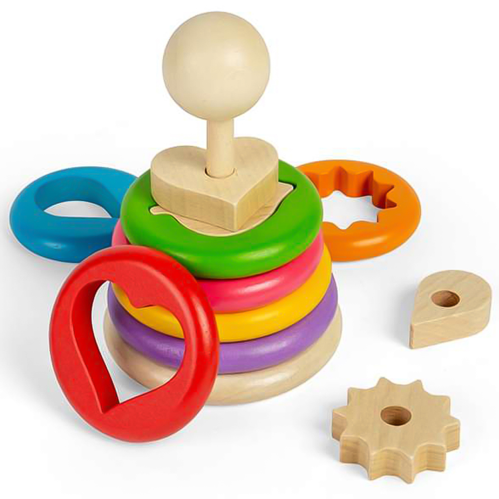 Bigjigs Toys Kids 16 Piece Secret Shape Wooden Montessori Stacking Toy and Puzzle Image 2