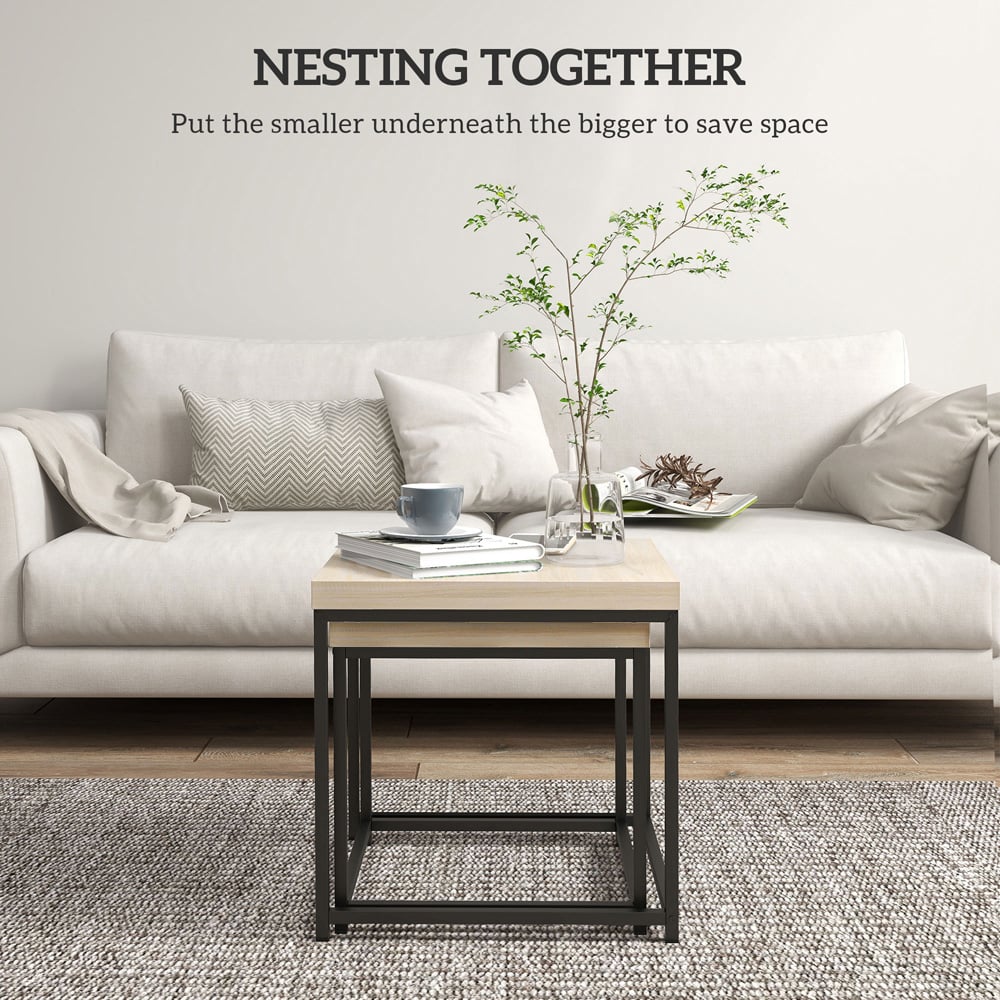 HOMCOM Oak Nesting Coffee Table Set of 2 Image 8