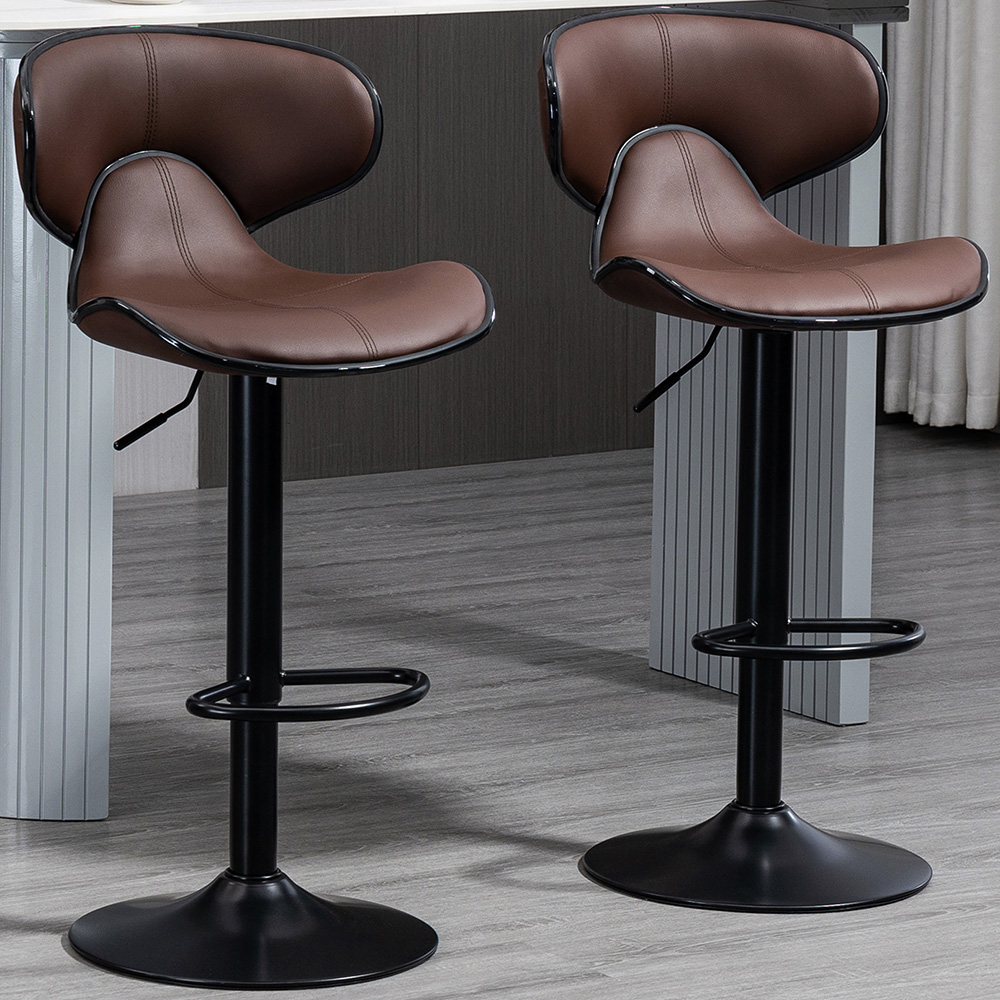 Portland Brown Faux Leather Height Adjustable Swivel Bar Stool Set of 2 Image 1
