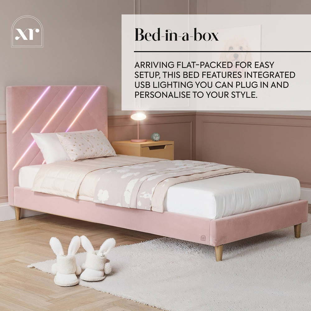 XR Living Lily Single Pink Velvet Bed Frame with App Controlled RGB LED Light Image 6