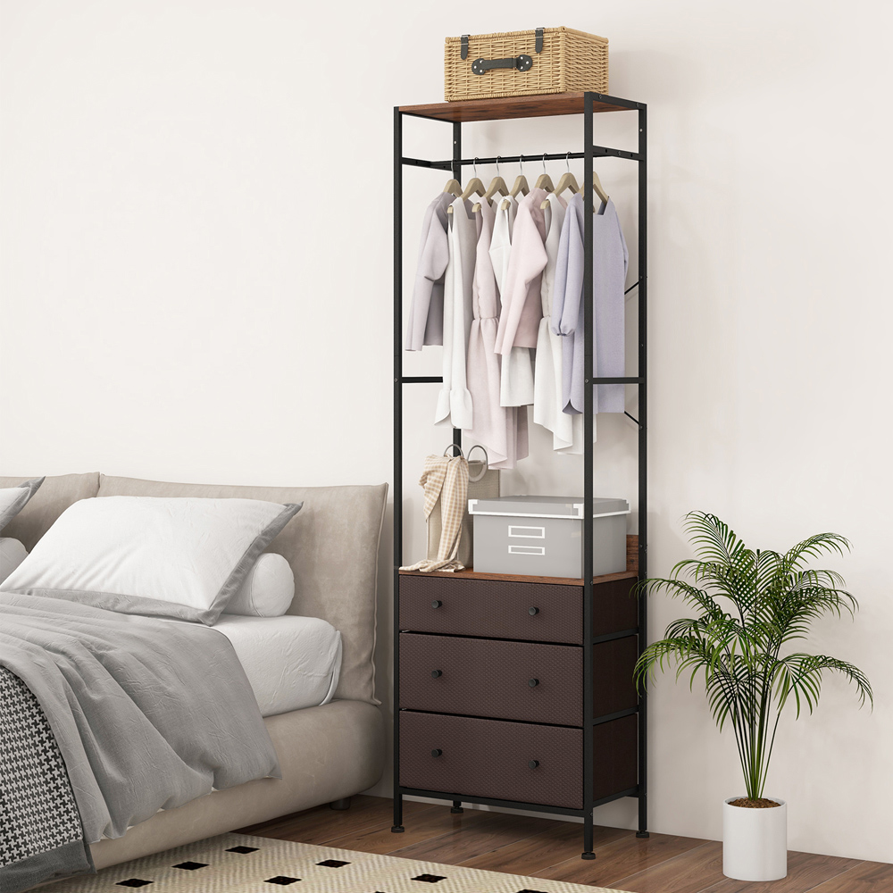 Costway 3 Drawer Single Shelf Rustic Brown Clothes Rack Image 5