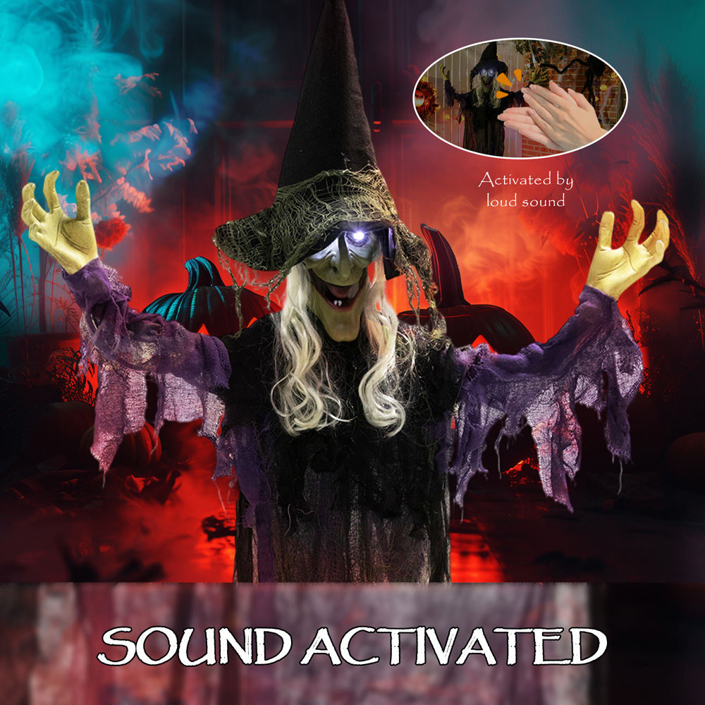 Outsunny Voice Activated Animatronics Purple Hanging Witch Halloween Decoration 6ft Image 5
