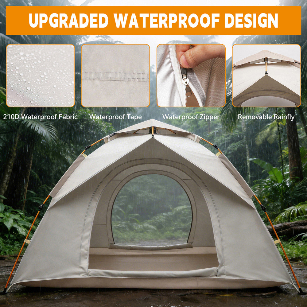 Willowmare 3-4 Person Waterproof Easy Setup Camping Tent White Image 5
