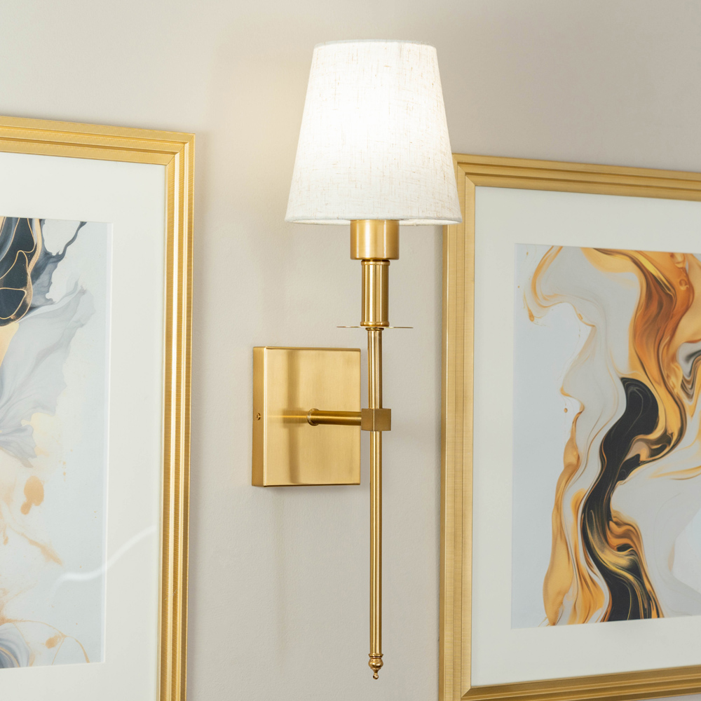 ValueLights Kincaid Plated Gold Cream Shade LED Wall Light 2 Pack Image 2