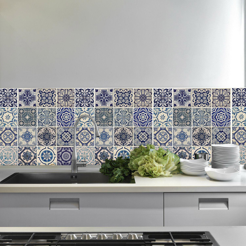 Walplus Spanish Blue Tile Pattern Self-Adhesive Decal Wallpaper Image 3