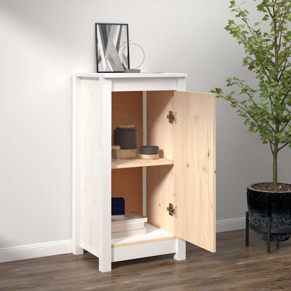 vidaXL Single Door White Pine Wood Sideboard Image 3