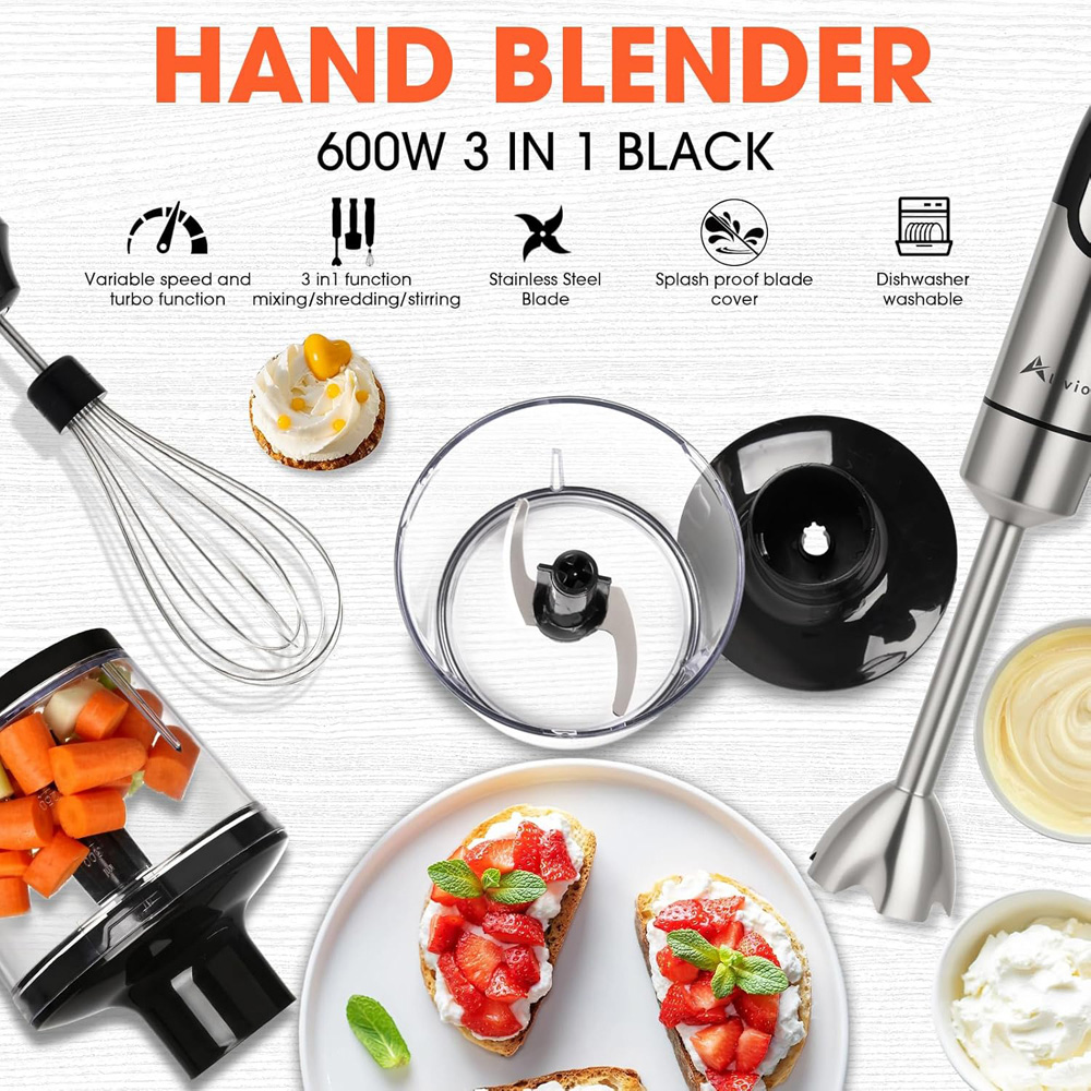 Alivio 3-in-1 Hand Blender with Variable Speed and Turbo Whisk 600W Image 7