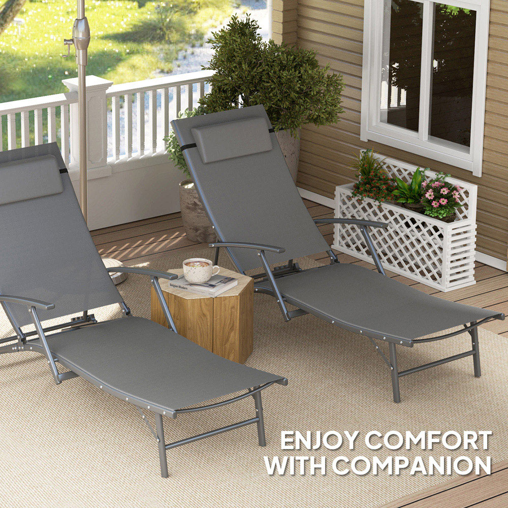 Outsunny Set of 2 Grey Folding Sun Lounger Image 6