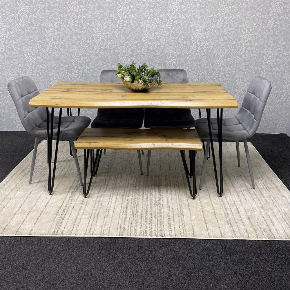 Kosy Koala 6 Seater Velvet Wooden Dining Set with Bench Grey Image 4