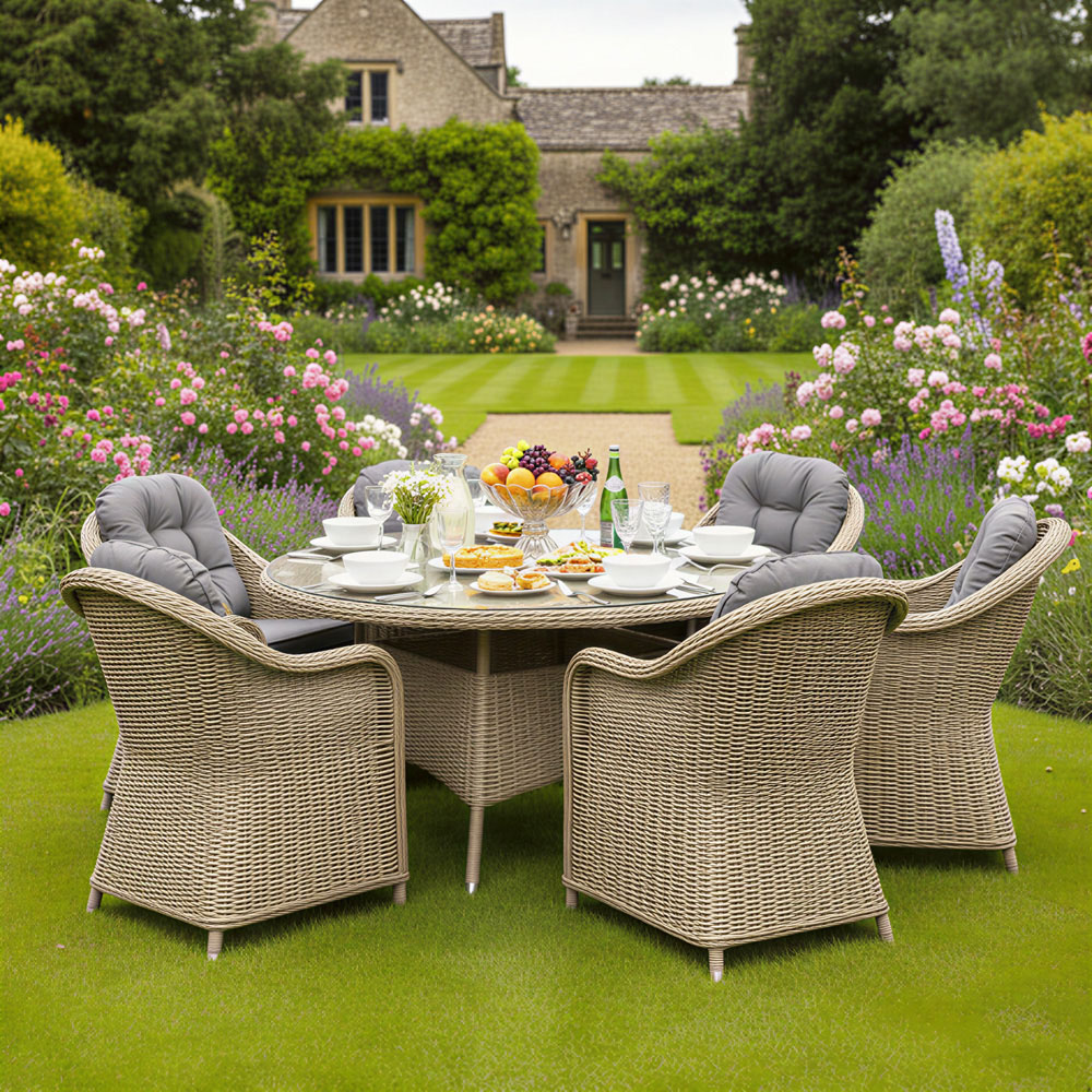 Oseasons Sicilia 6 Seater Sandy Oak Rattan Dining Set Image 3