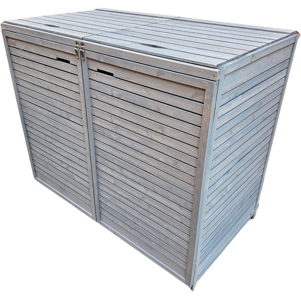 Samuel Alexander 135 x 114cm Grey Wooden Double Wheelie Bin Shed Image 1