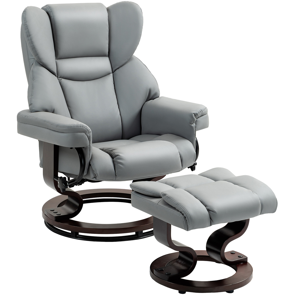 Portland Light Grey PU Leather Recliner Armchair with Footrest Image 2