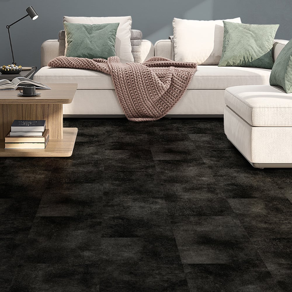 Plancs Flooring Black Slate Self Adhesive Vinyl Floor Tiles 0.93sqm Image 1