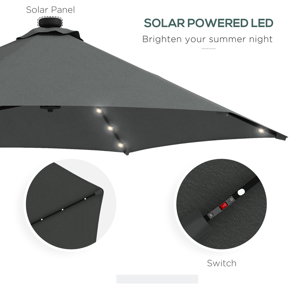 Outsunny Dark Grey Solar LED Cantilever Parasol with Cross Base 3m Image 5