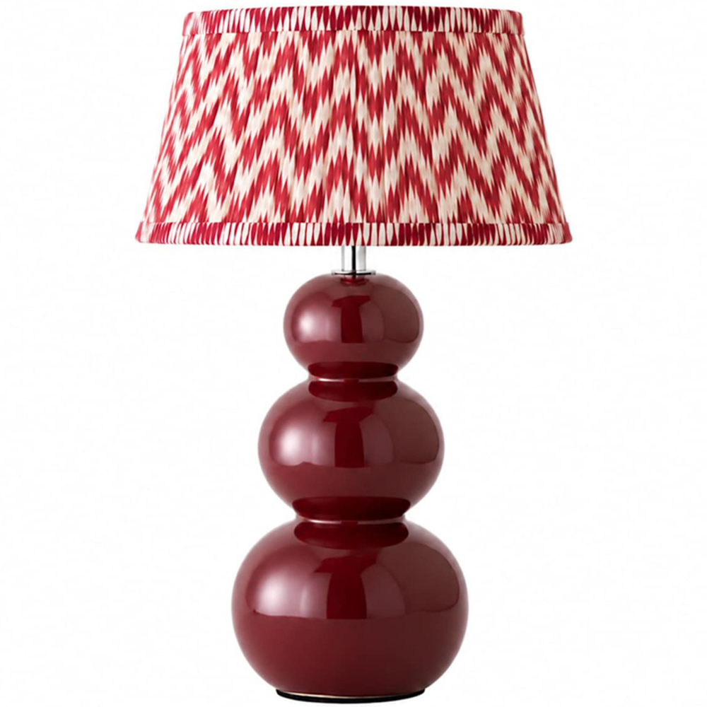 ValueLights Edie Chevron Pleat Shade Burgundy Ceramic Table Lamp with Bulb Image 1