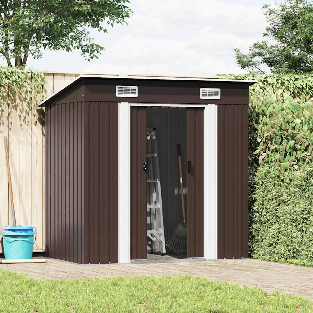 vidaXL 6.4 x 4ft Brown Galvanised Steel Pent Garden Shed Image 2