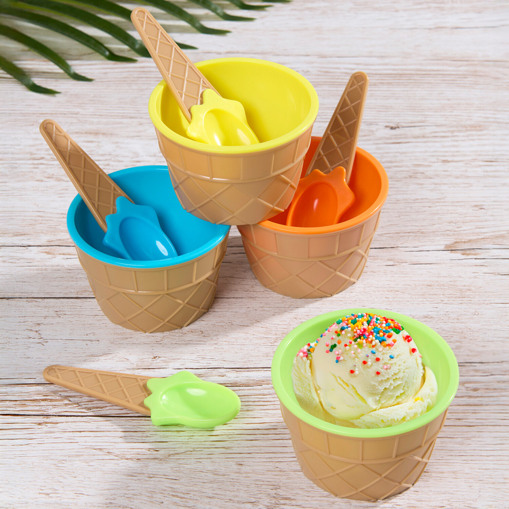 Pack of 4 Summer Living Ice Cream Bowls with Spoons Image 2