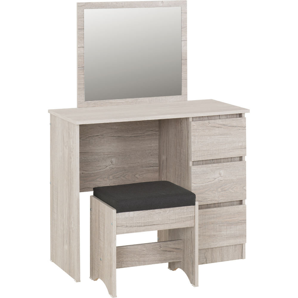 Seconique Malvern 3 Drawer Urban Snow Dressing Table with Steel Fabric Stool Image 2