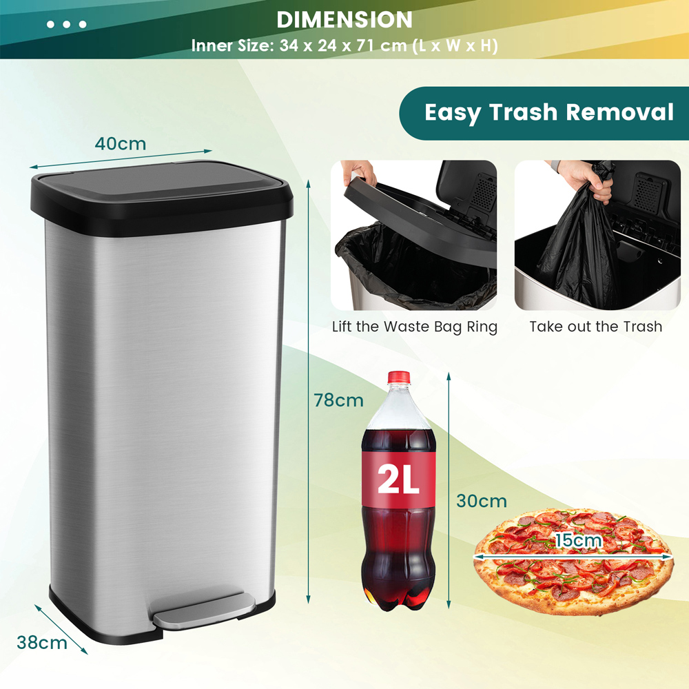 Costway Silver Step Trash Can with Soft Close Lid 68L Image 6