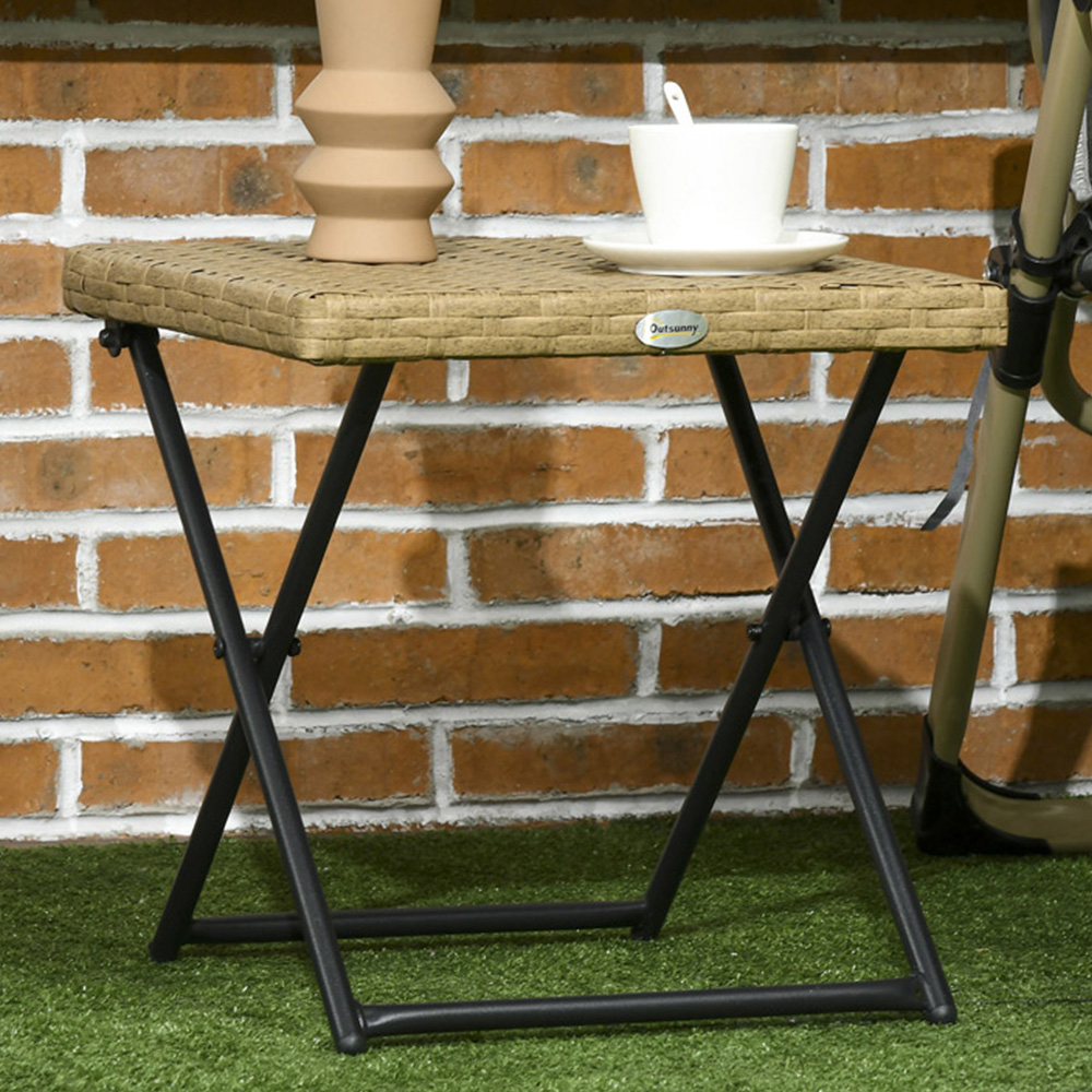 Outsunny Natural Rattan Folding Side Table Image 1