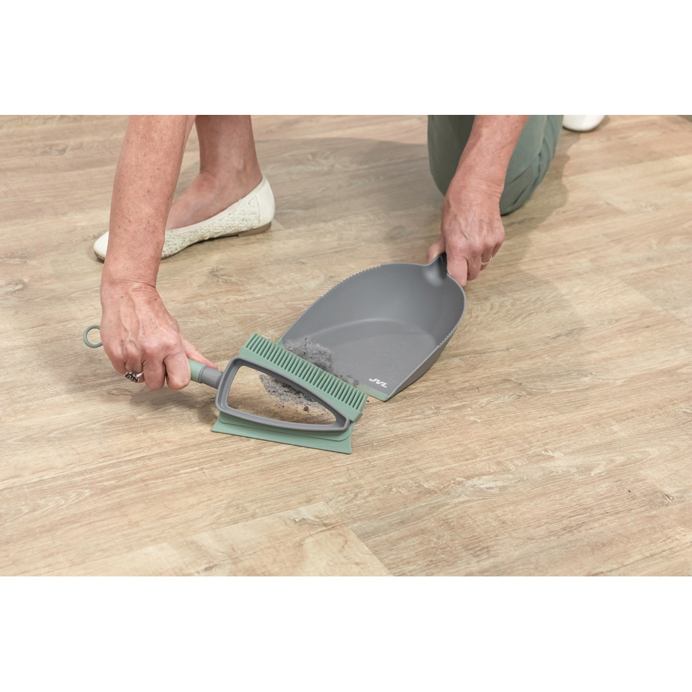 JVL Cleaning Green Rubber Grip Dust Pan and Brush Set Image 8