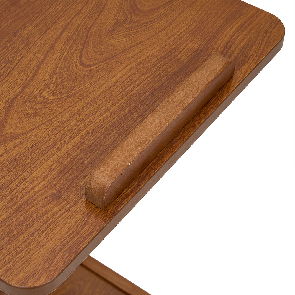 Living and Home Walnut C-Shaped Side Table with Flip-Top Storage and Wheels Image 4