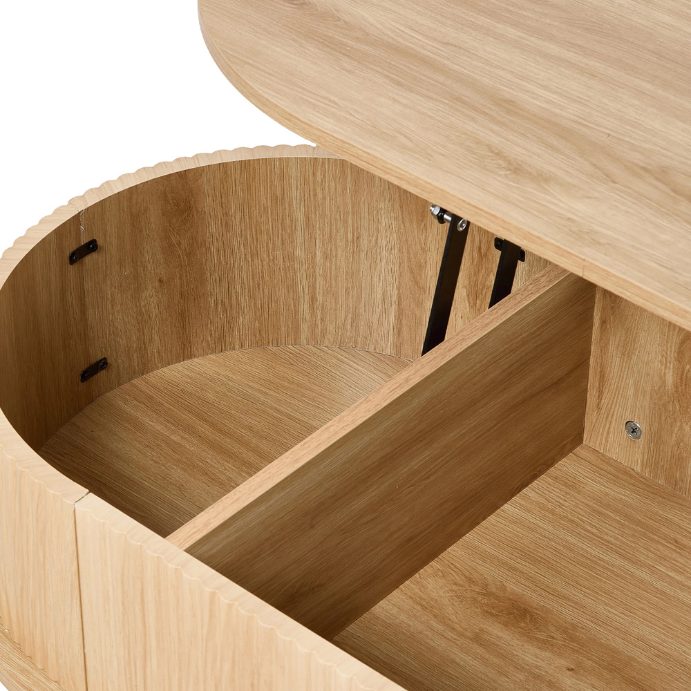 Living and Home Natural Oval Lift-Top Coffee Table with Hidden Storage Image 4