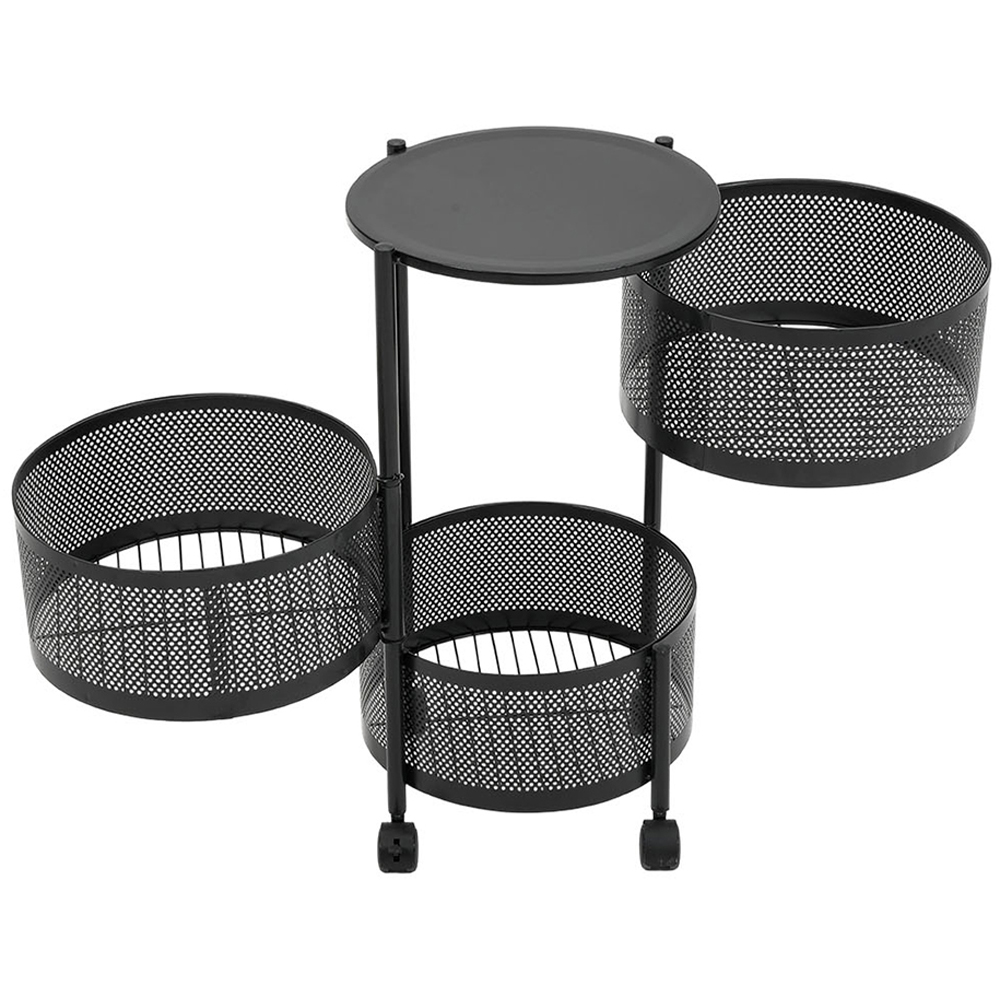 Living and Home 3-Tier Black Kitchen Storage Trolley with Rotating Basket Image 3