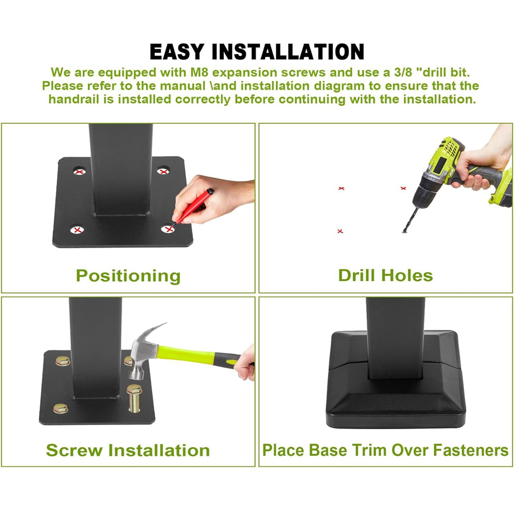 Gr8 Garden 2 Steps Black Steel Outdoor Stair Handrail Image 6