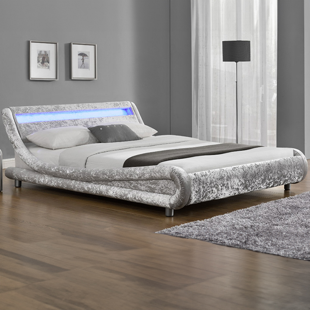Home Detail Galaxy King Size Silver Velvet Bed Frame with LED Image 1