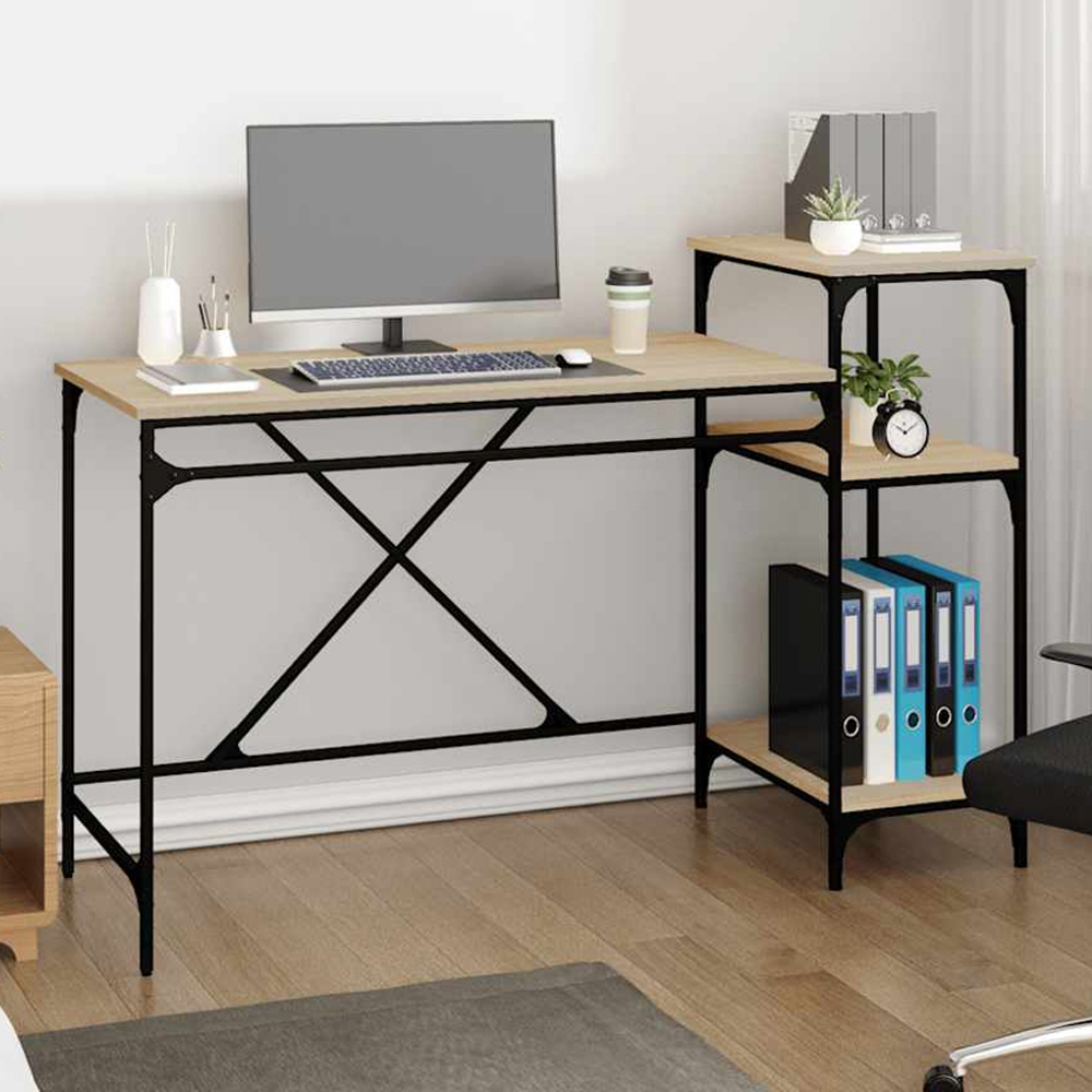 vidaXL 3 Shelf Industrial Style Computer Desk Sonoma Oak Image 1