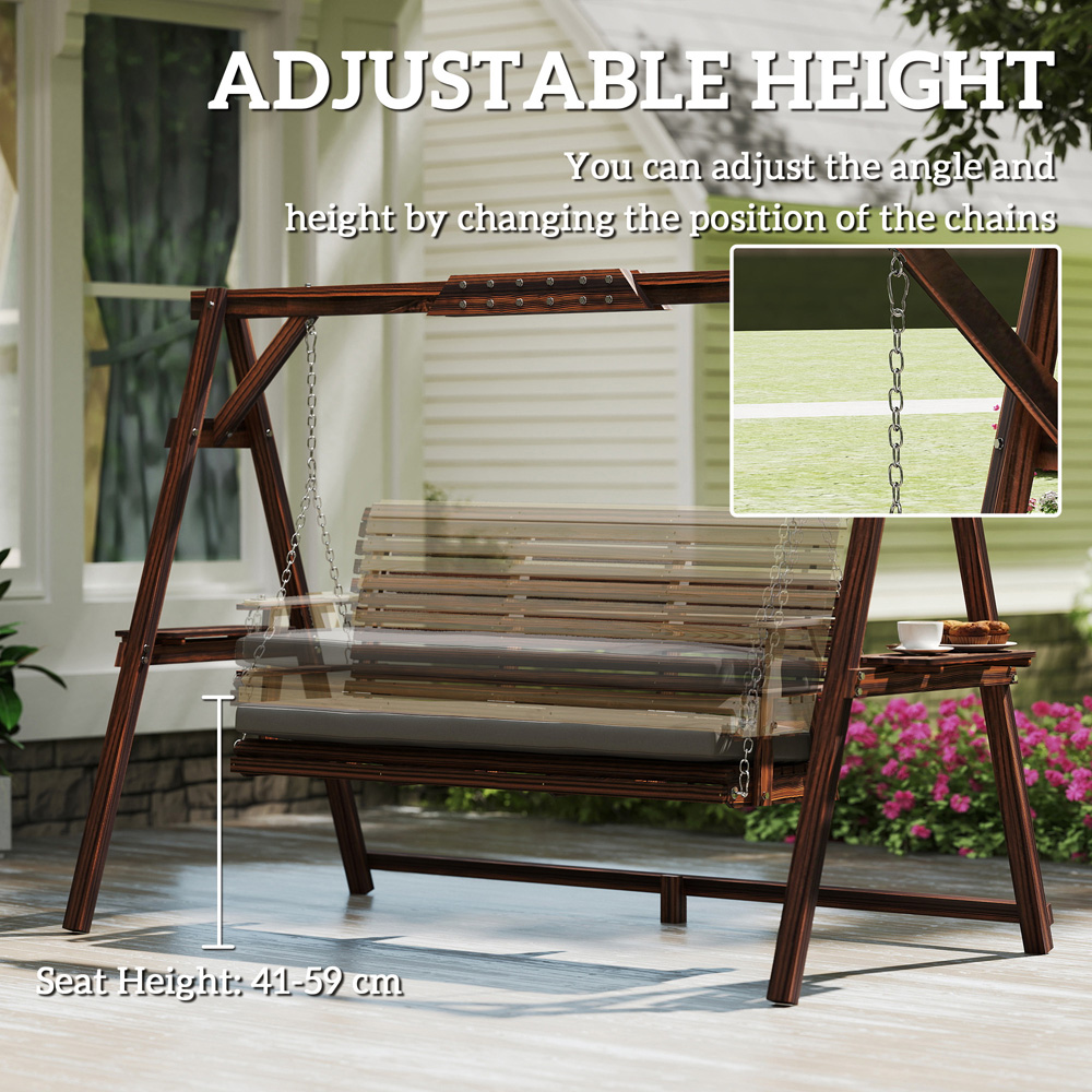 Outsunny 3 Seater Grey Garden Swing Chair with Side Trays and Cushion Image 6