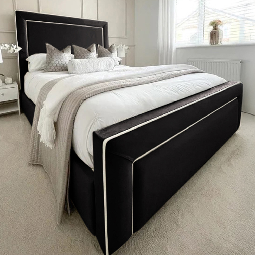 Eleganza Home Arring Double Black Plush Velvet Bed Frame with Headboard and Footboard Image 1
