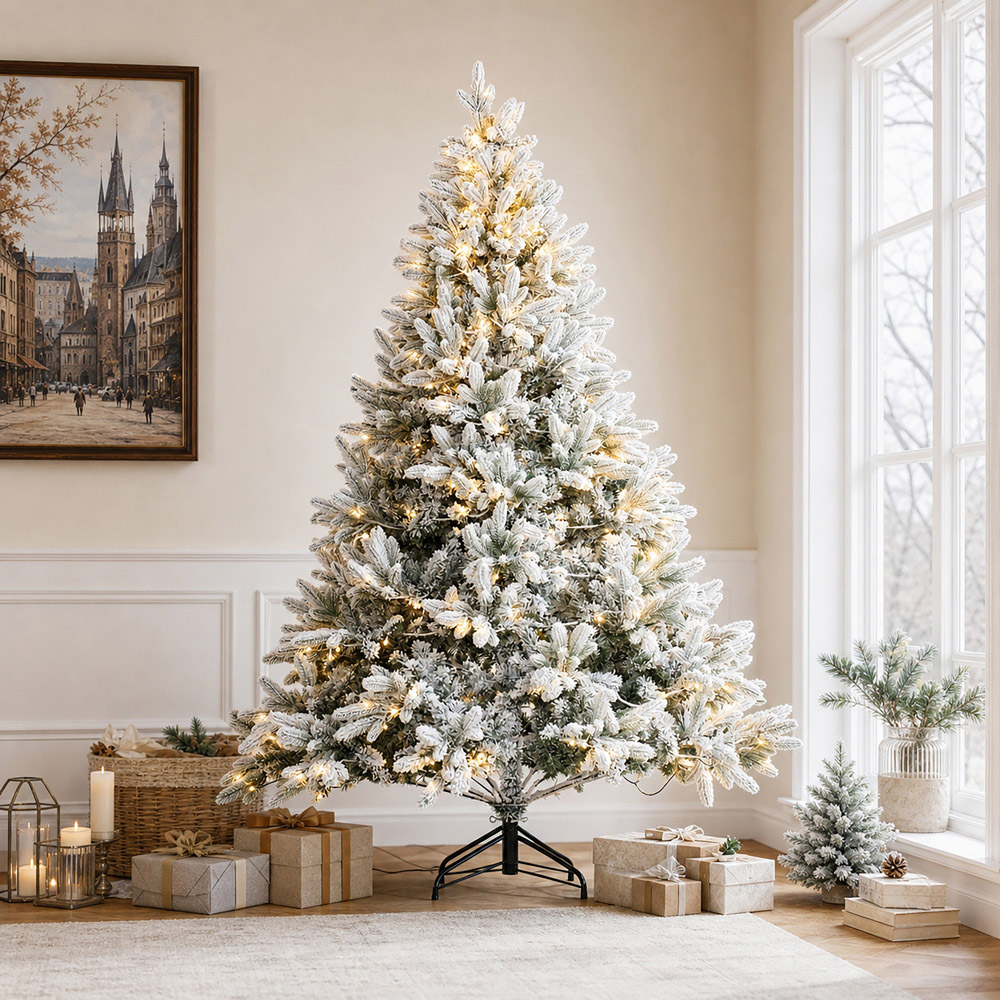 Abrihome 500 Warm White LED Pre-Lit Snow Flocked Artificial Christmas Tree with 1580 Mixed Tips 8ft Image 3