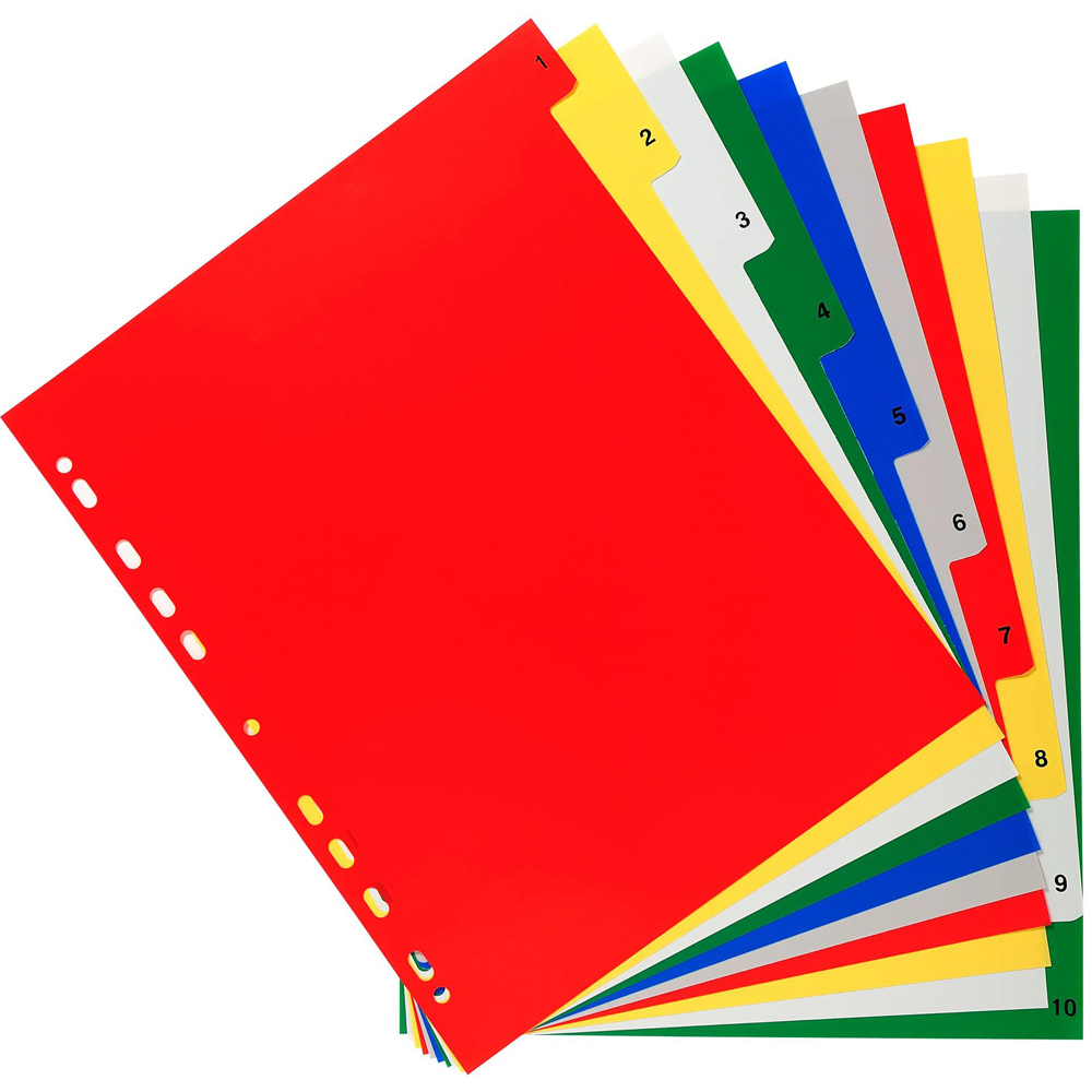 Exacompta A4 Maxi Bright Assorted Colour Polypropylene 1-10 Printed Divider 20 Pack Image 4